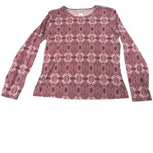 Vintage City Hearts Women's Burgundy Geometric Print Long Sleeve Top Size Medium